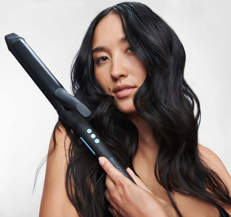Model with Long Barrel Curling Iron